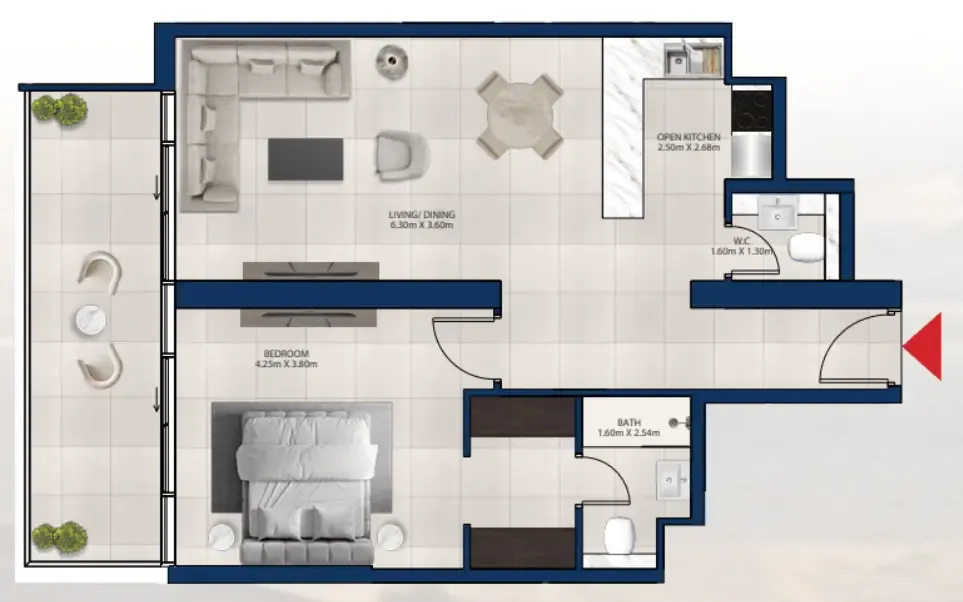 Al Vista 1 bed floor plan, 938 sqft