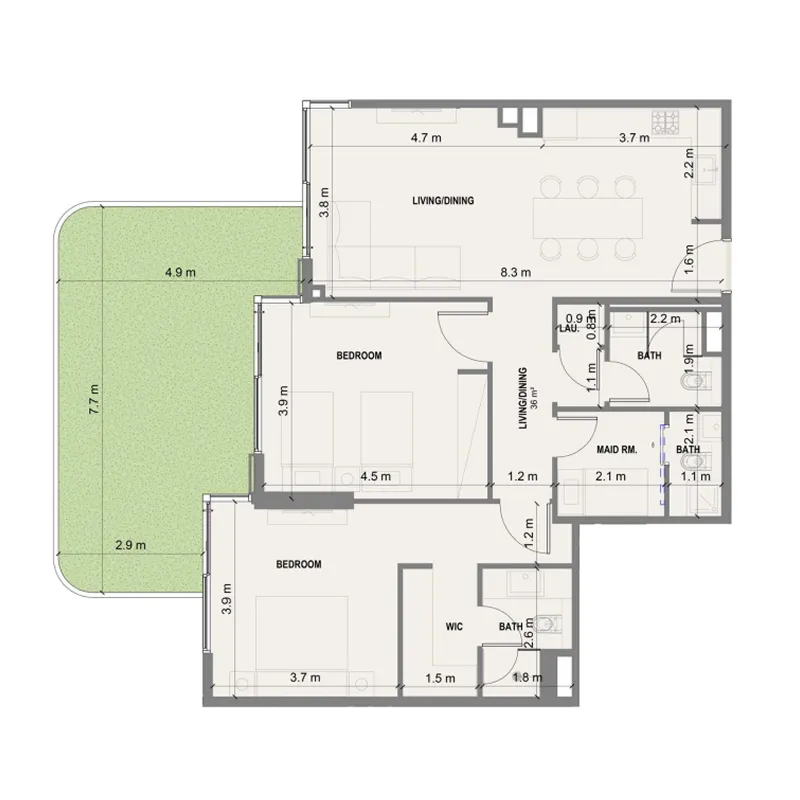 Blue Marina Residence 2 bed floor plan, 1,429 sqft