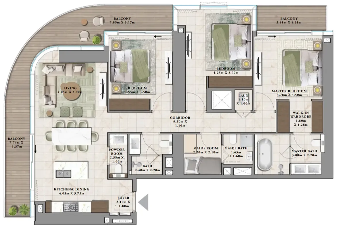 Avarra by Palace 3 bed floor plan, 1,862 sqft