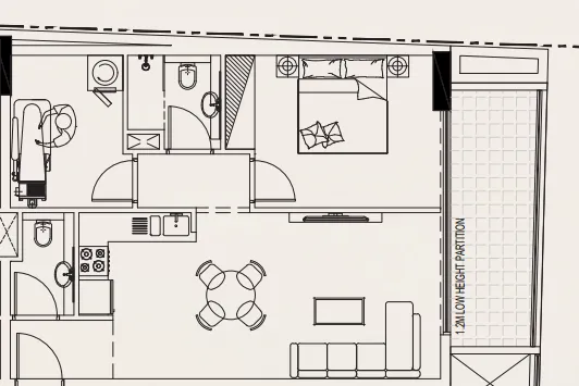 Casa Vista Residence 1 bed floor plan, 1,038 sqft