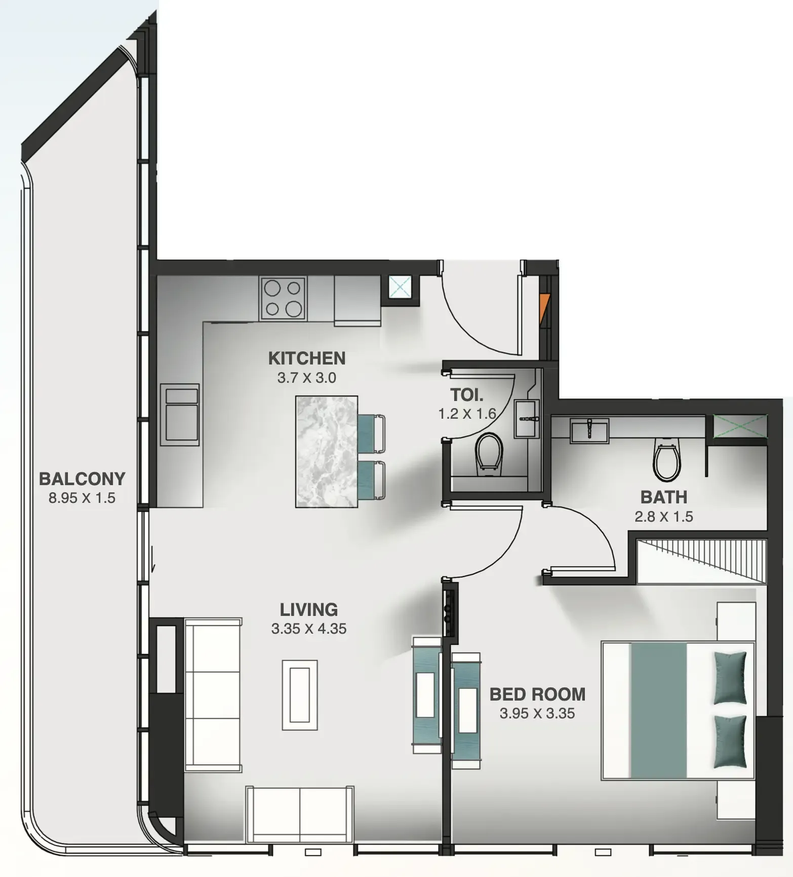 Floarea Oasis 1 bed floor plan, 762 sqft