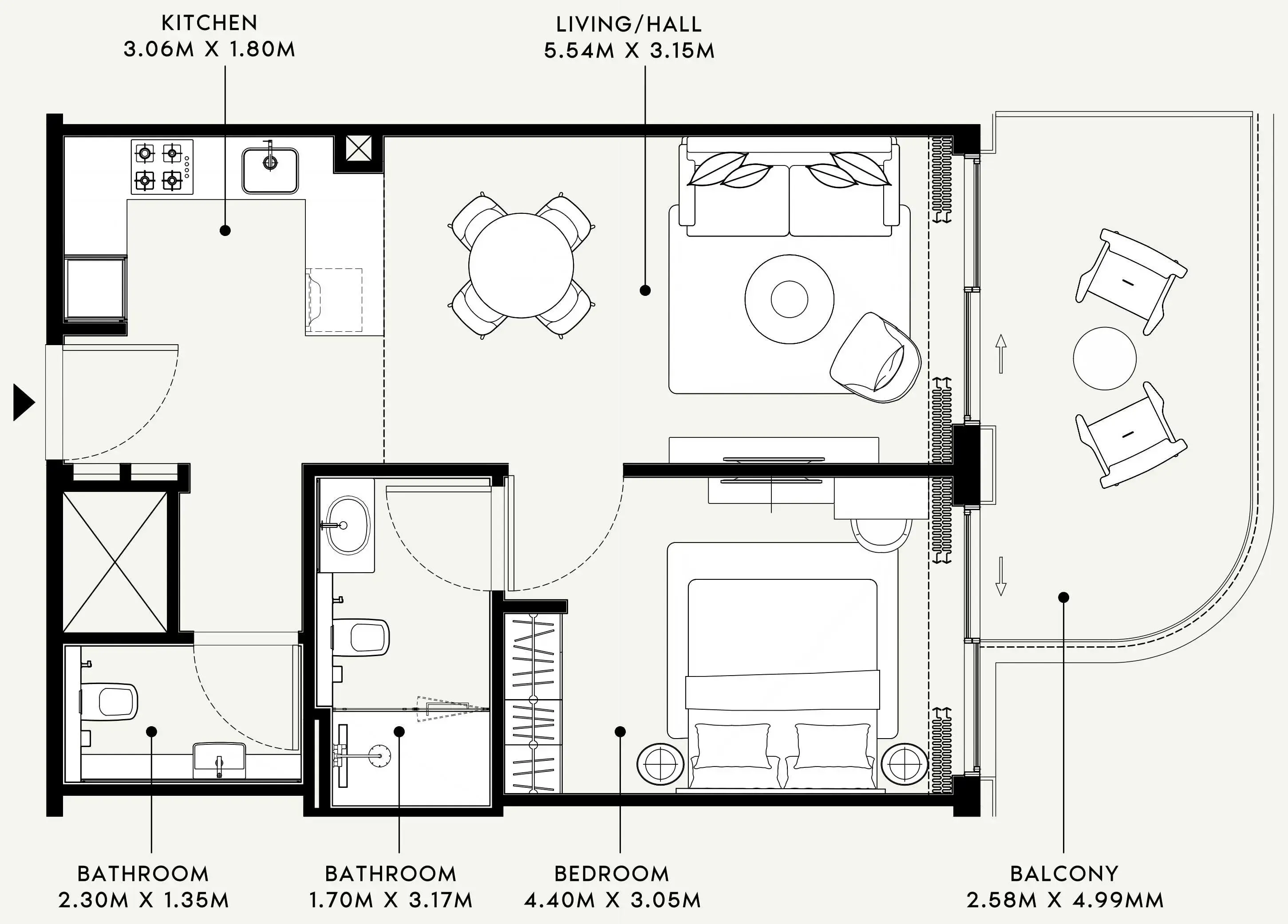 Azizi Venice 1 bed floor plan, 744 sqft