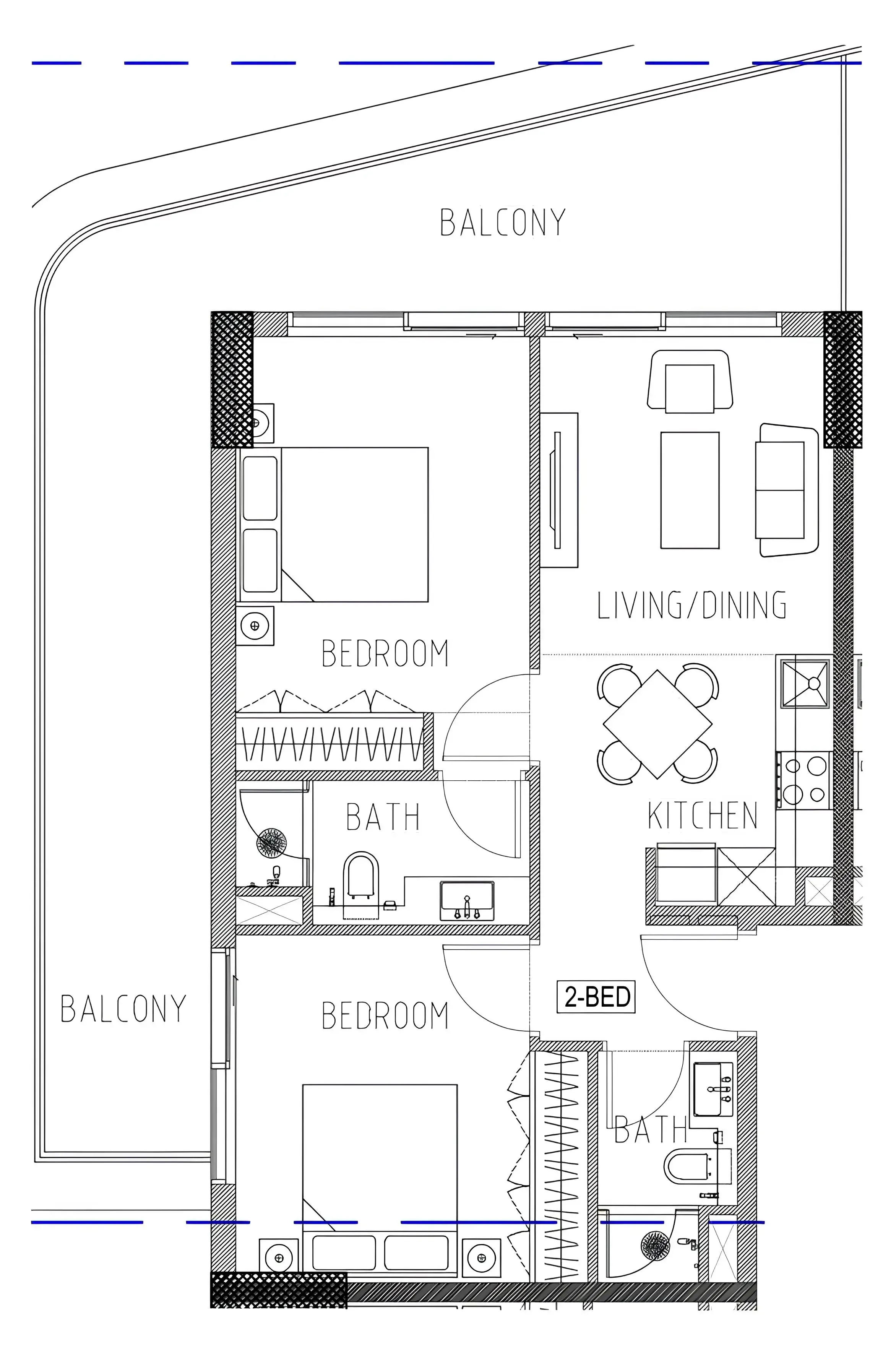 Elo 2 and 3 Damac 2 bed floor plan, 983 sqft