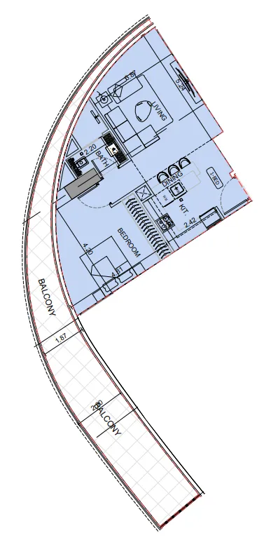 Binghatti Aquarise 1 bed floor plan, 1,027 sqft