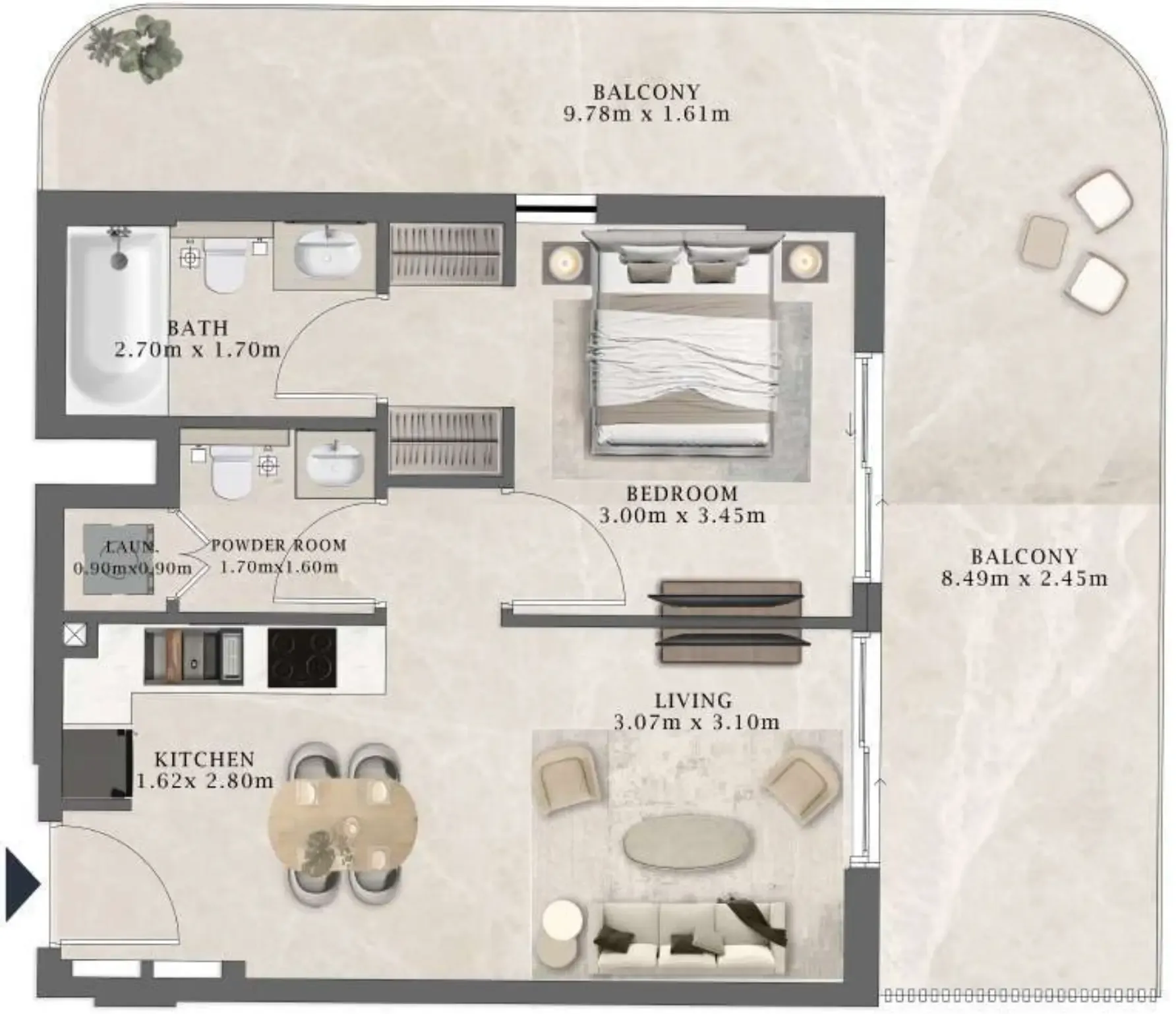 Arthouse Residences by Cledor 1 bed floor plan, 876 sqft