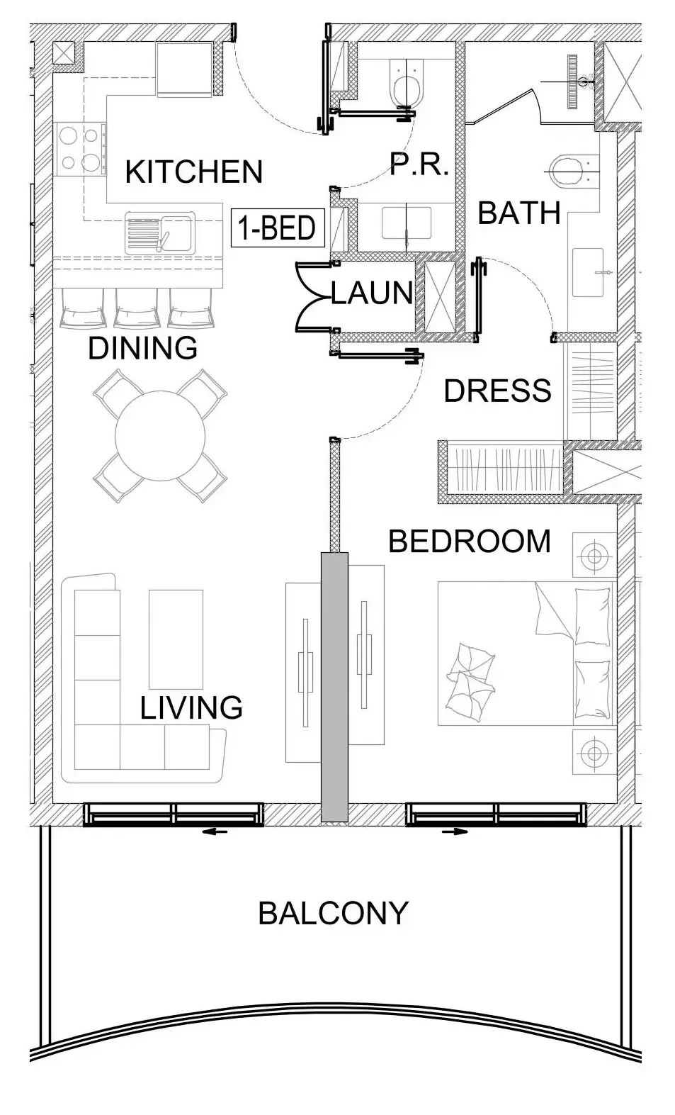 Valencia 1 bed floor plan, 758 – 784 sqft