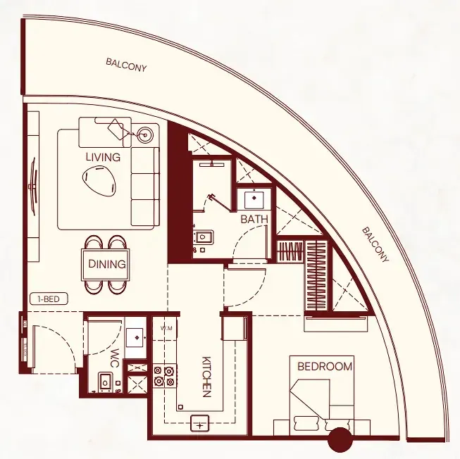 Binghatti Skyflame 1 bed floor plan, 842 sqft