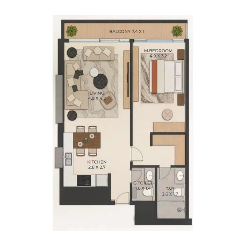 Cresswell Homes 1 bed floor plan, 817 – 819 sqft
