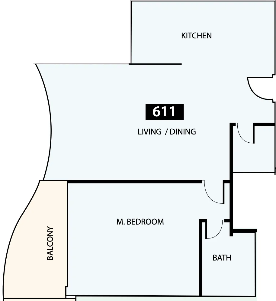 Paradise View 1 1 bed floor plan, 893 sqft