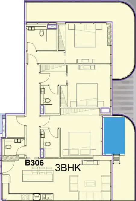 Ocean Pearl 1 and 2 3 bed floor plan, 1,765 sqft