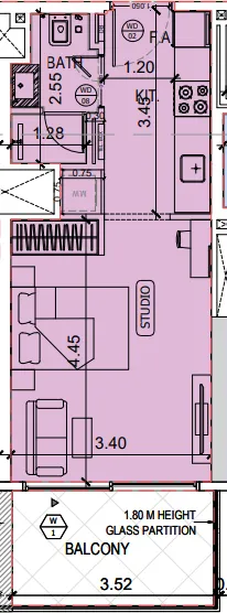 Binghatti Amberhall Studio floor plan, 390 sqft