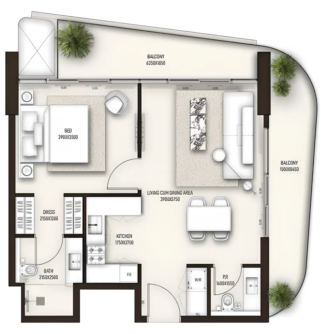 Sonate Residences 1 bed floor plan, 847 – 879 sqft