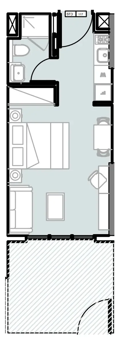 Verdana III Studio floor plan, 411 sqft