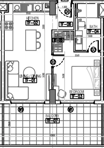 Laya Courtyard 1 bed floor plan, 754 sqft