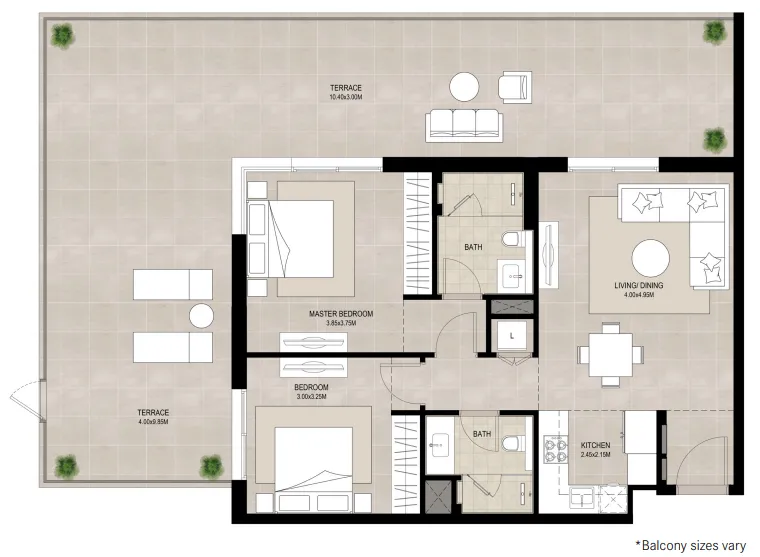 Ellison 2 bed floor plan, 1,534 sqft