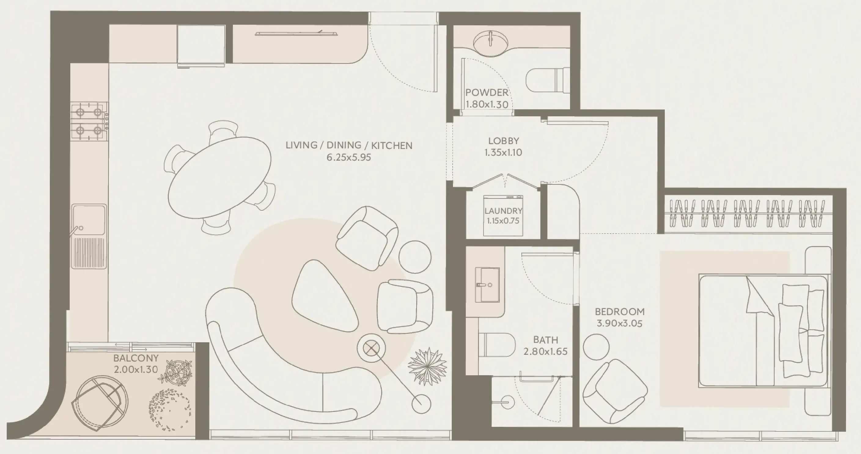 Symphony by Chaimaa 1 bed floor plan, 728 sqft
