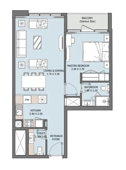 Verdana X 1 bed floor plan, 677 sqft