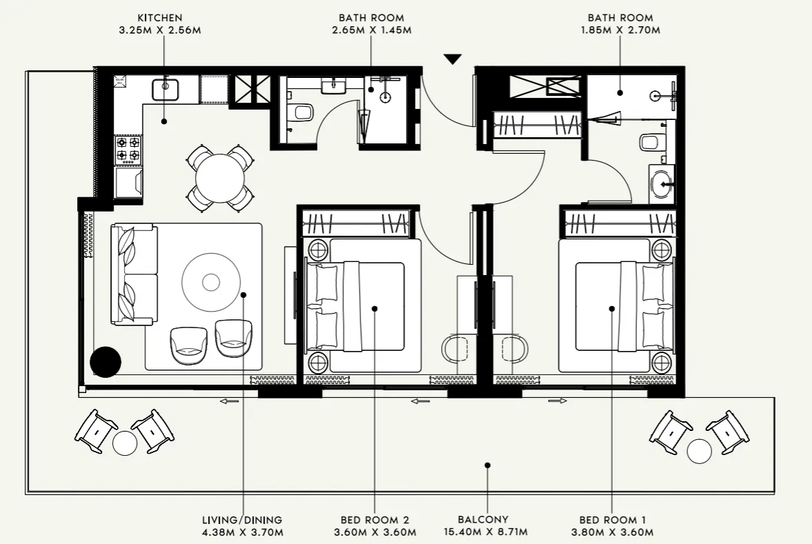 Azizi Venice 2 bed floor plan, 1,267 sqft