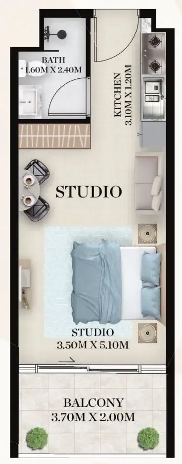 Chapter 01 by Newbury Studio floor plan, 409 sqft