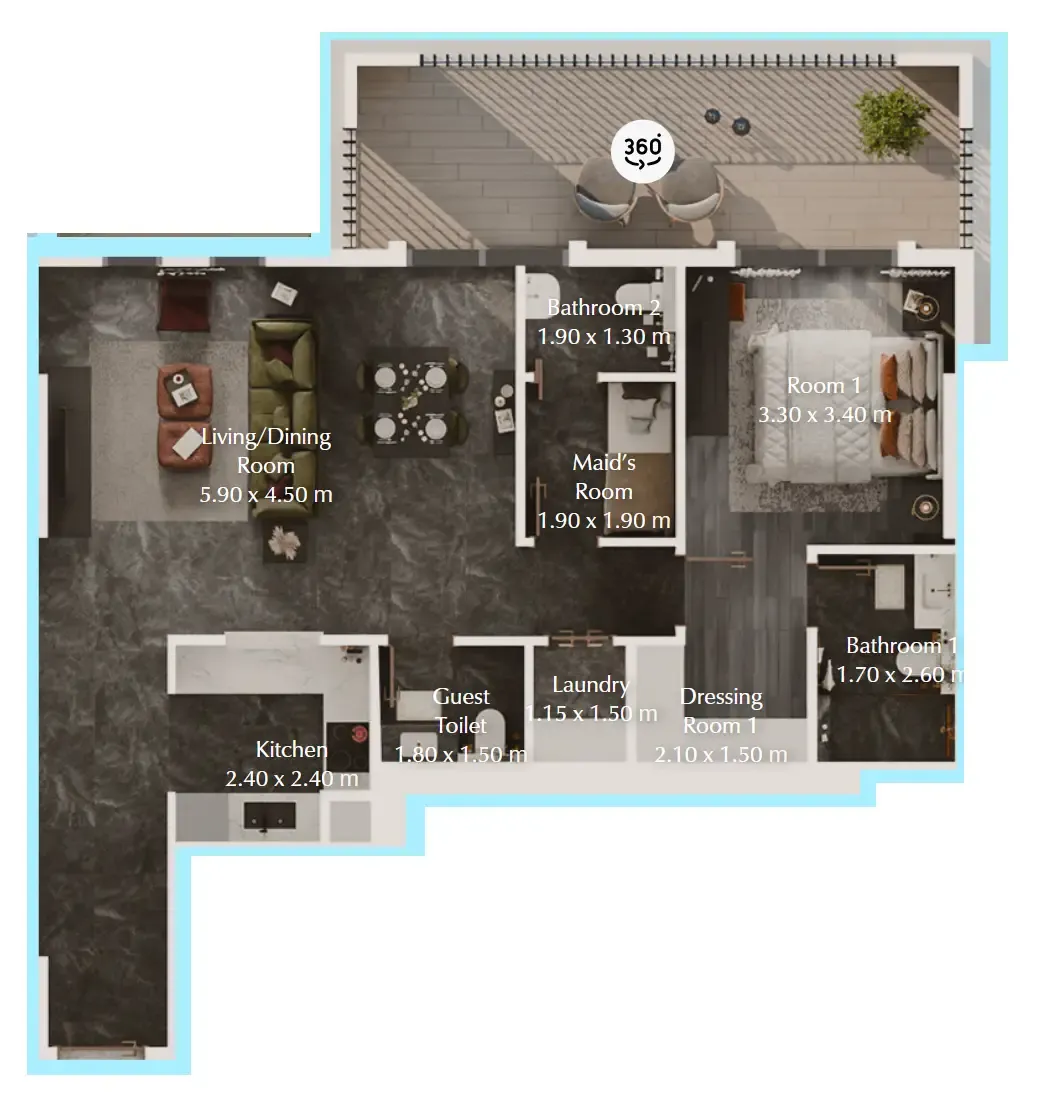 Bab Al Qasr Garden Residences 65 1 bed floor plan, 1,000 sqft