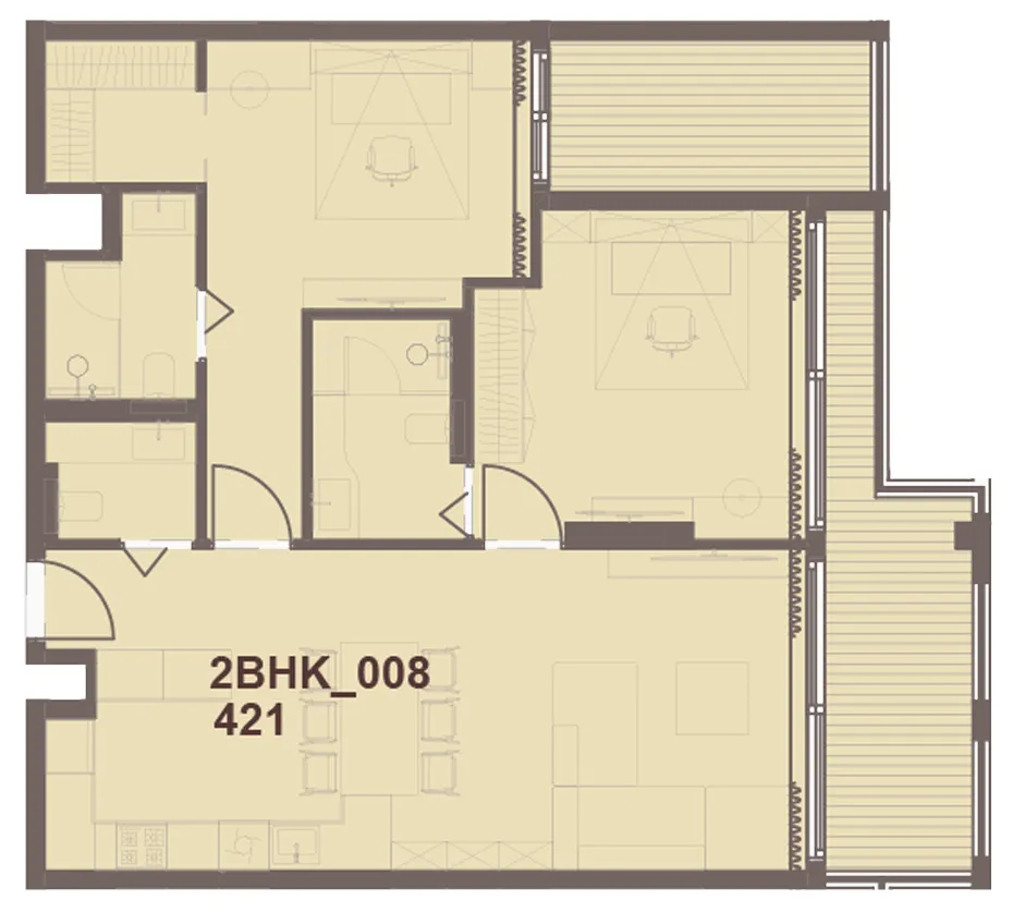 J-Haus Residence 2 bed floor plan, 1,119 sqft