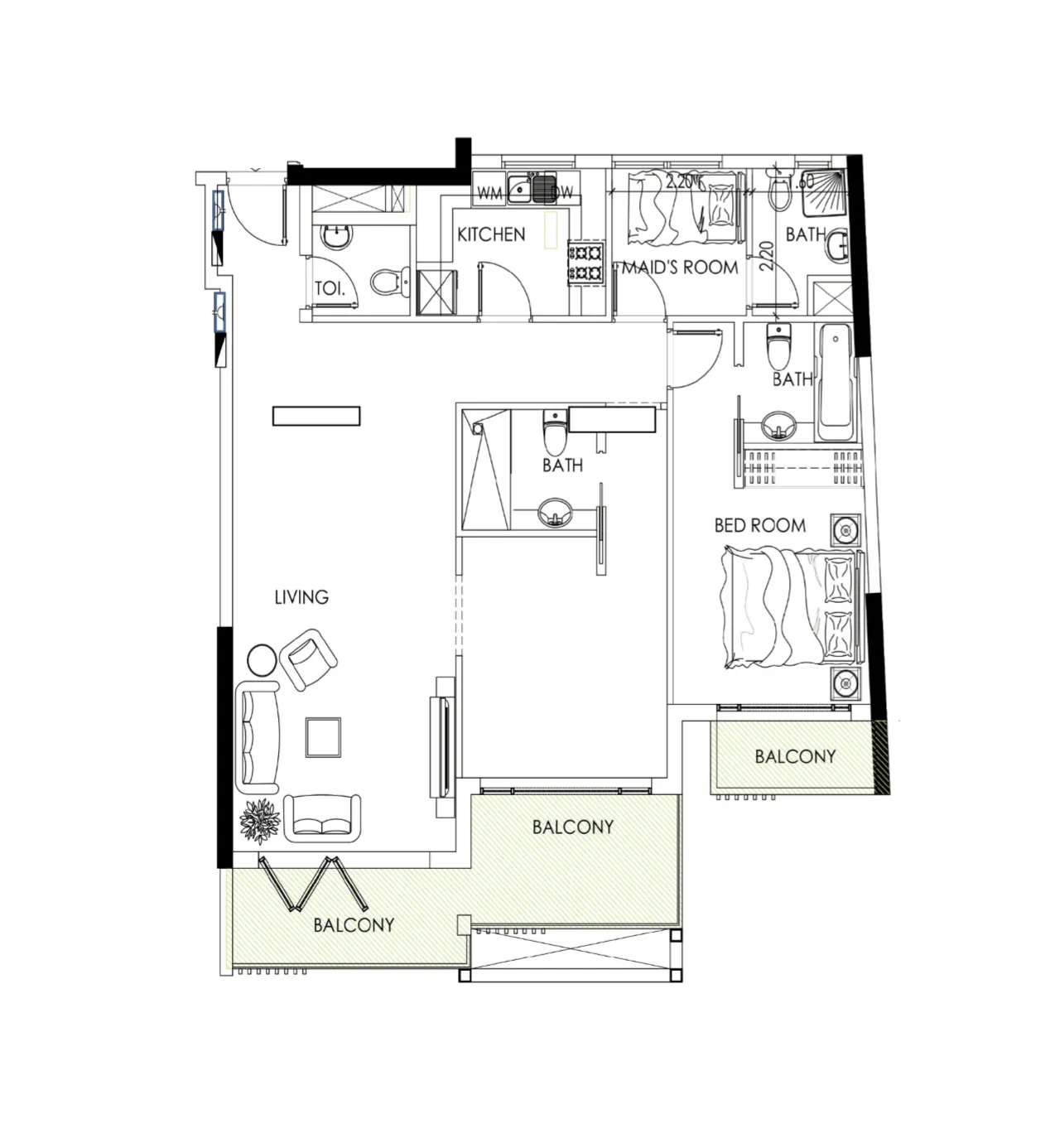 Alef Noon Residence 2 bed floor plan, 1,251 sqft