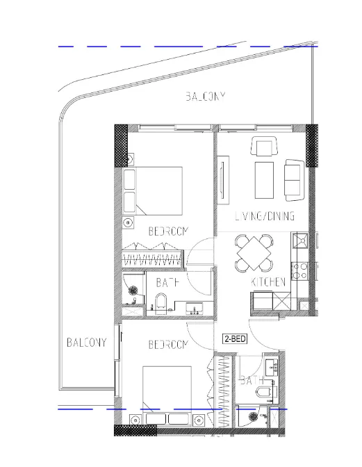 Elo Damac 2 bed floor plan, 981 sqft