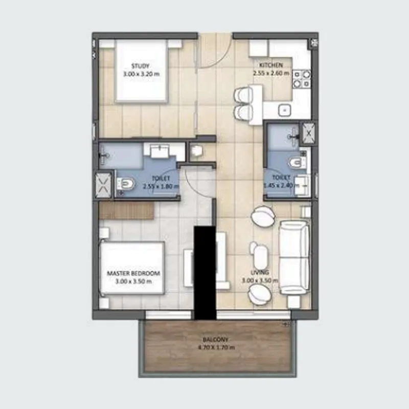 Tranquil Wellness Tower 1 bed floor plan, 775 sqft