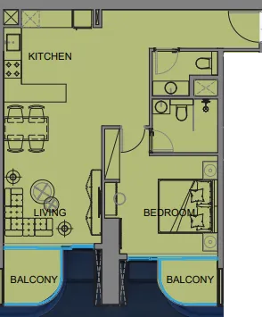 Guzel Towers 1 bed floor plan, 753 sqft