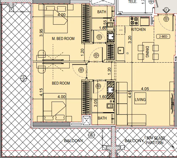 Binghatti Starlight 2 bed floor plan, 1,372 sqft