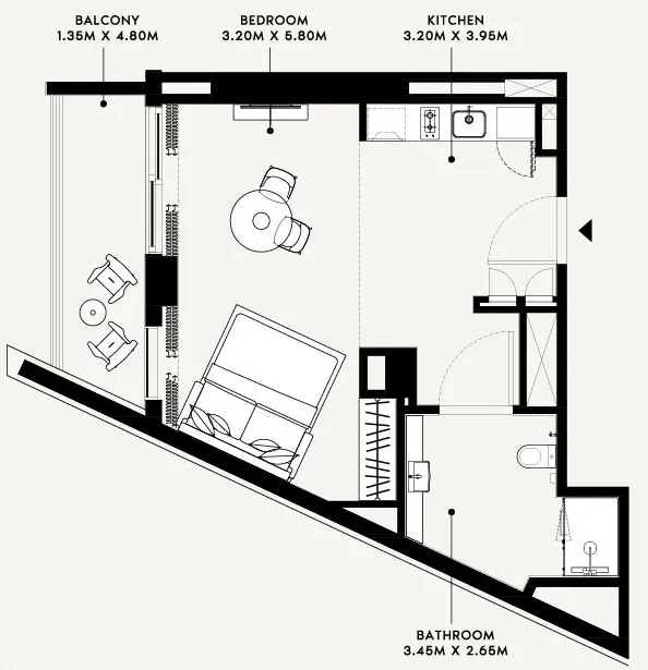 Azizi Arian Studio floor plan, 595 sqft