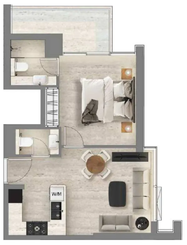 Santorini Residences by Loutraki 1 bed floor plan, 601 sqft