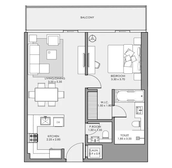 Mar Casa 1 bed floor plan, 750 – 770 sqft