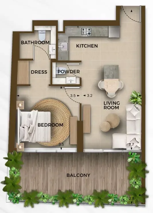 105 Residences by Kamdar 1 bed floor plan, 763 sqft