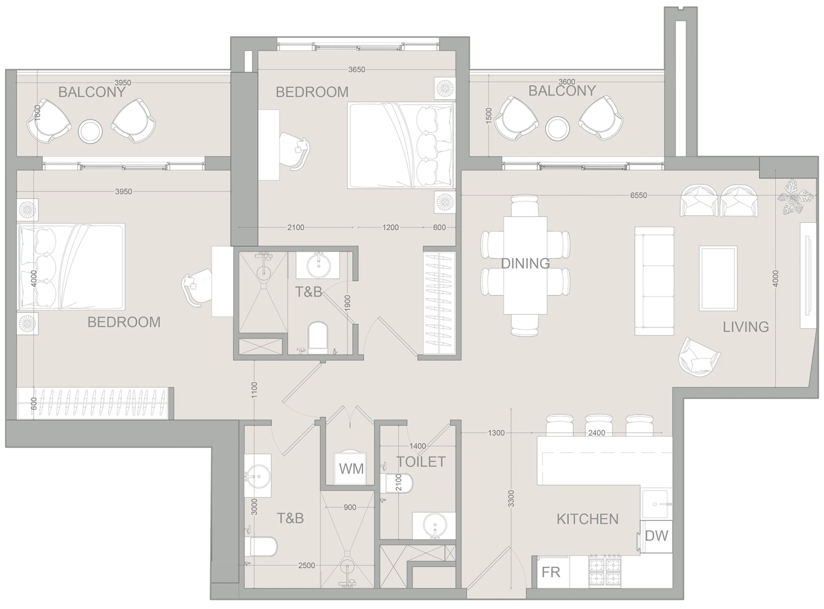 AUREL1A Residence 2 bed floor plan, 1,321 – 1,323 sqft