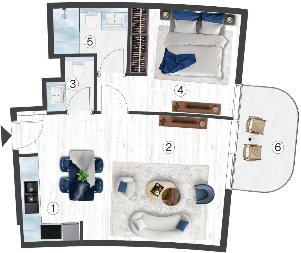 Radisson Blu Hotel & Residences 1 bed floor plan, 667 sqft