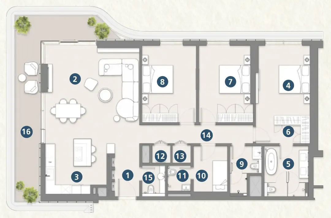 Muheira Maysan 3 bed floor plan, 2,068 – 2,069 sqft