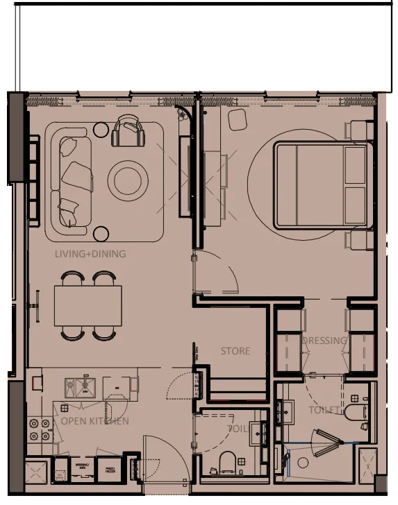 Sunset Bay Grand 1 bed floor plan, 945 sqft