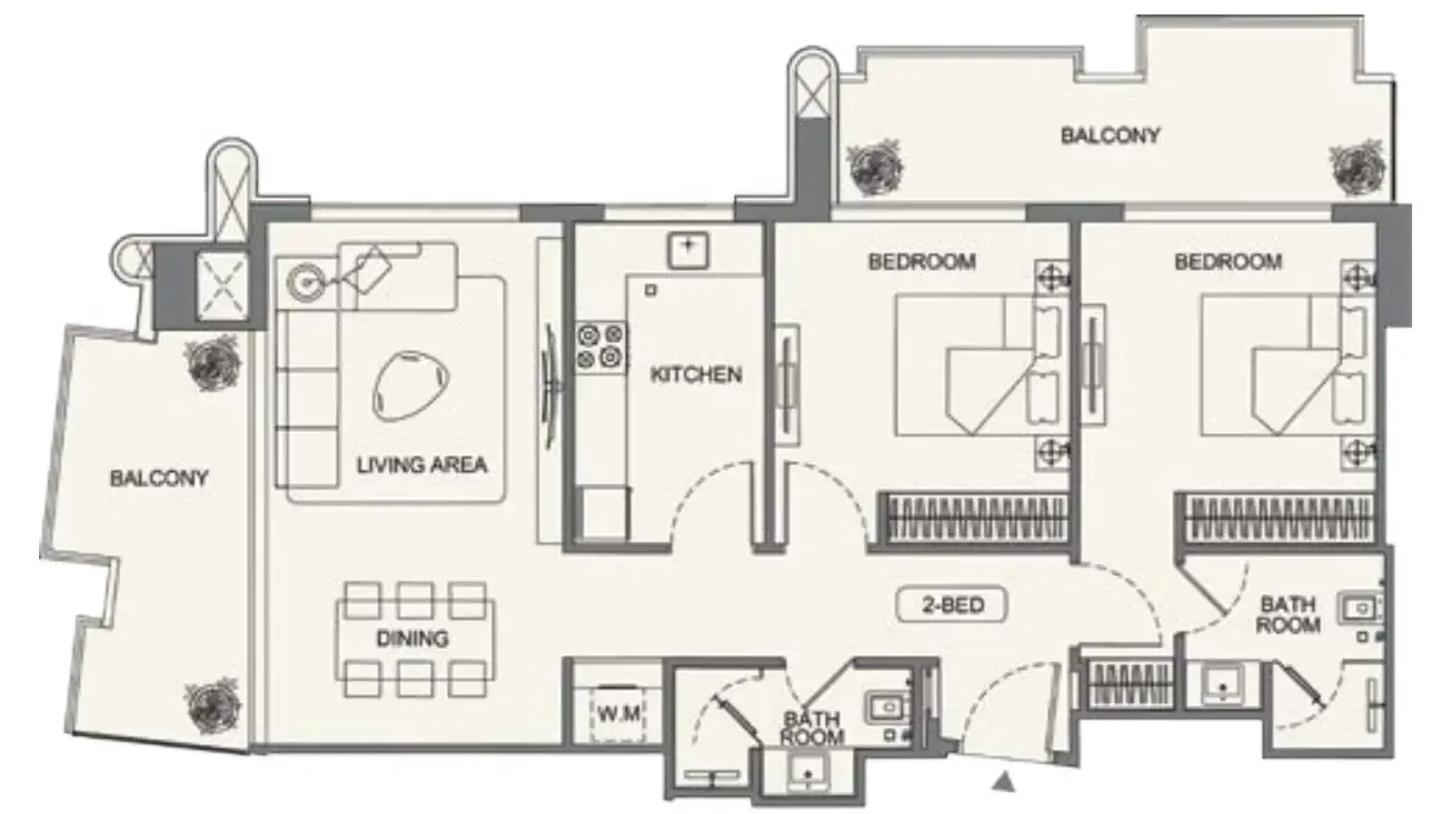 Binghatti Wraith 2 bed floor plan, 1,119 sqft