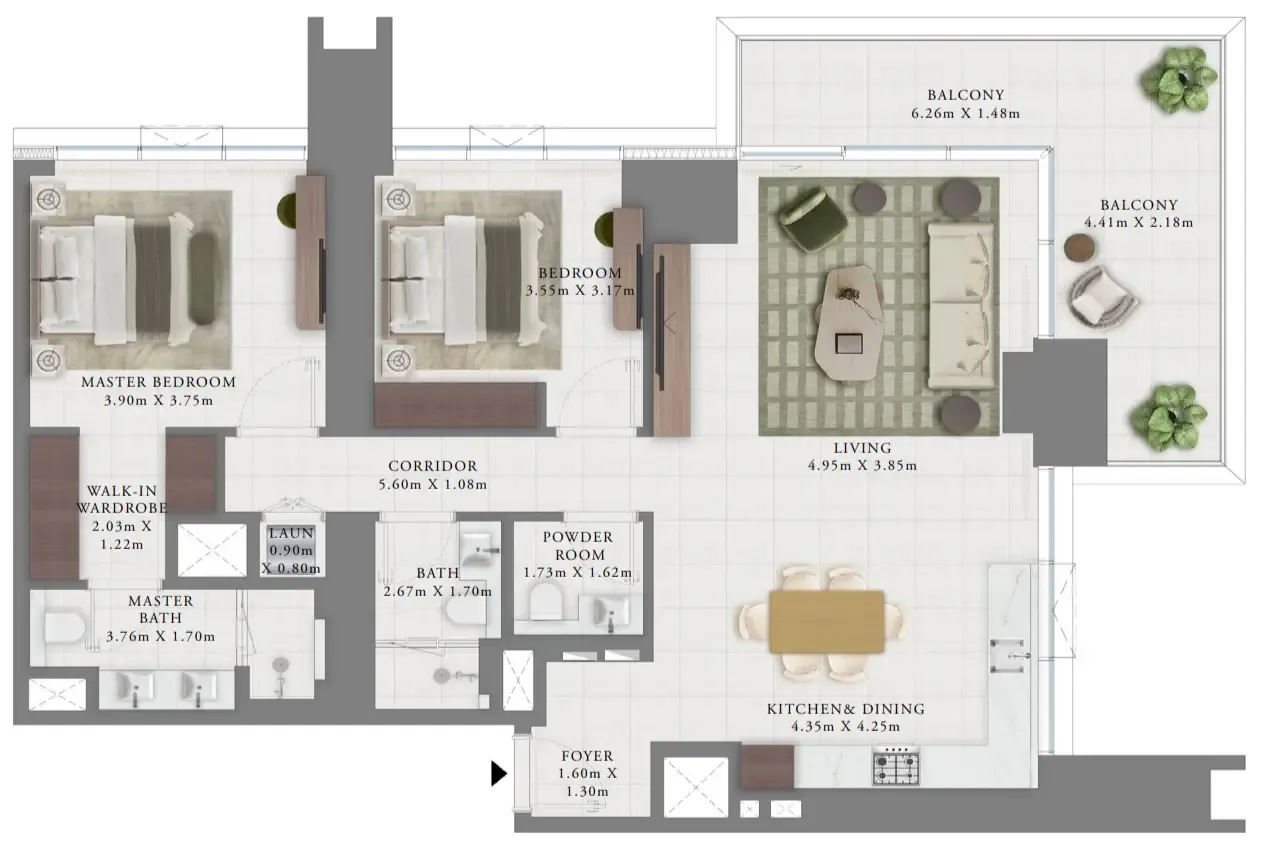 Creek Bay 2 bed floor plan, 1,432 sqft