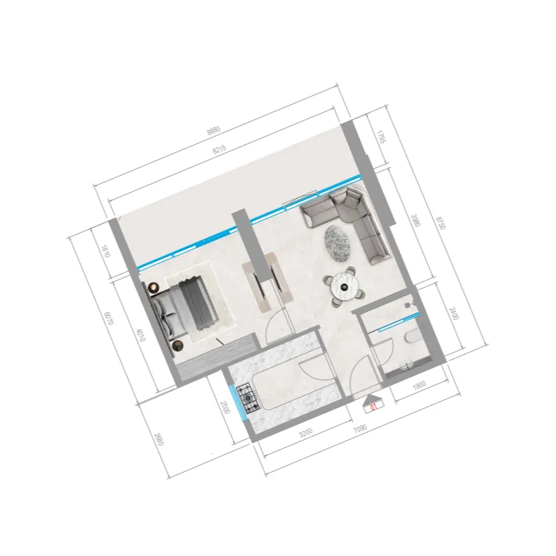 Orchid Towers Phase 1 1 bed floor plan, 774 sqft