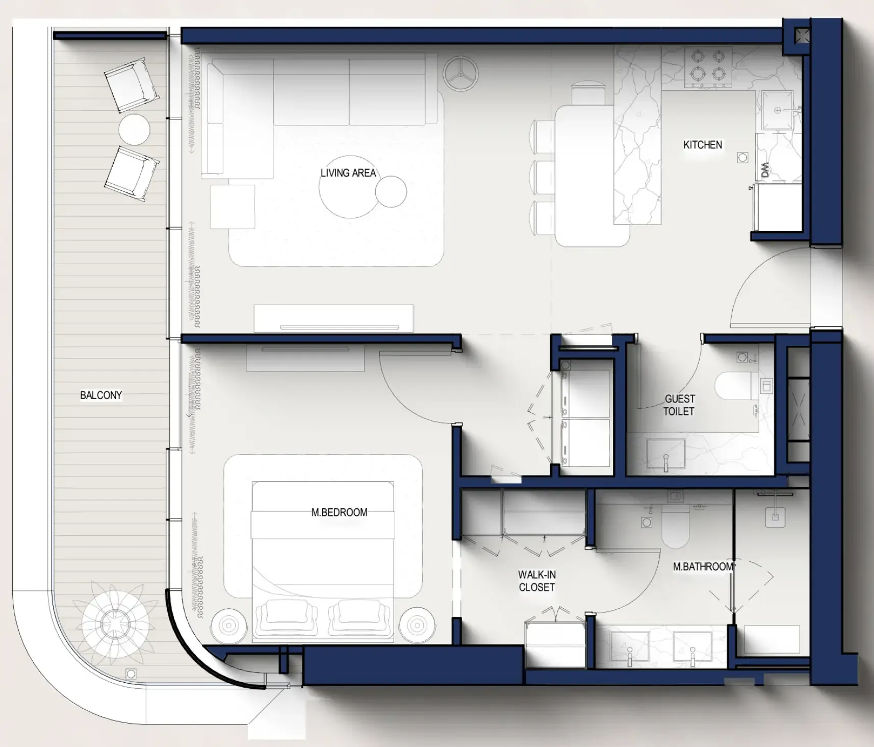 Hilton Residences 1 bed floor plan, 840 sqft