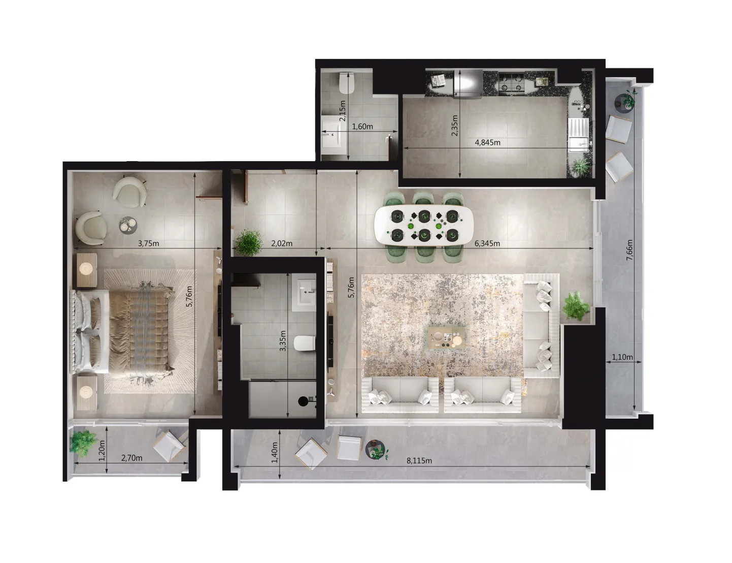 Uniestate Millennium Tower 1 bed floor plan, 1,184 sqft
