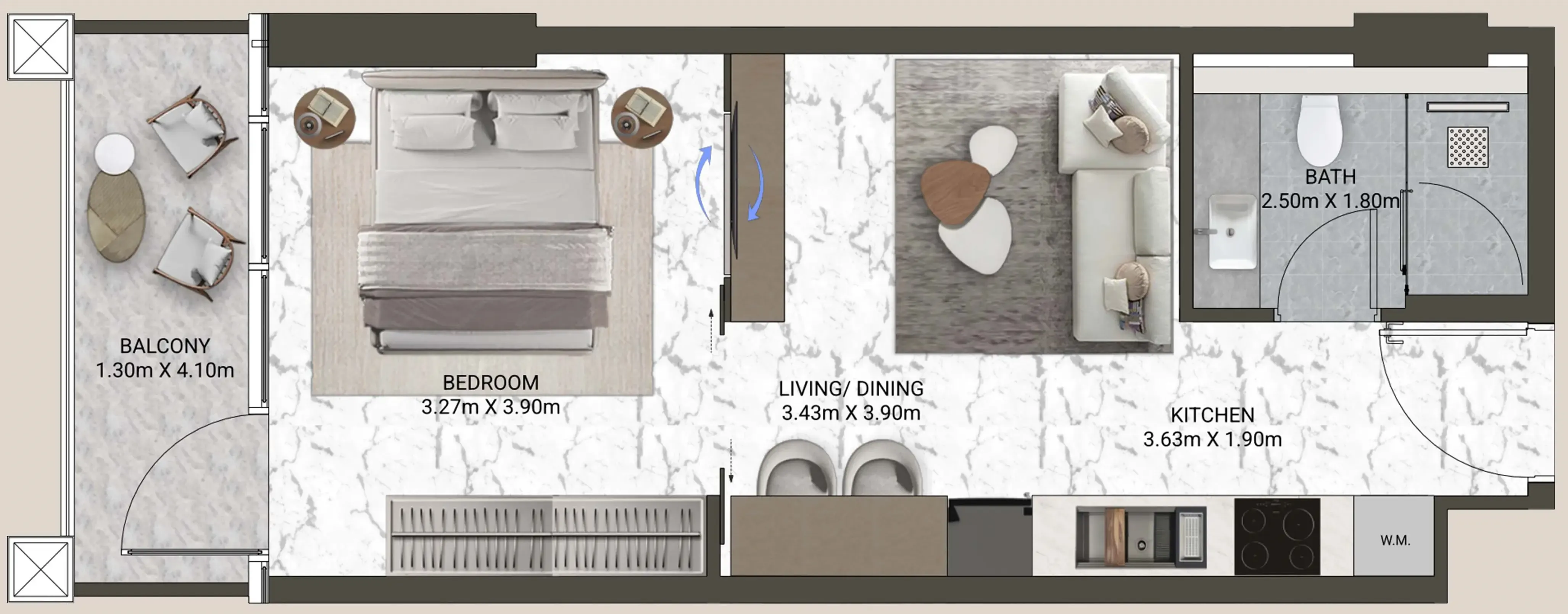 V-Suites Studio floor plan, 482 sqft