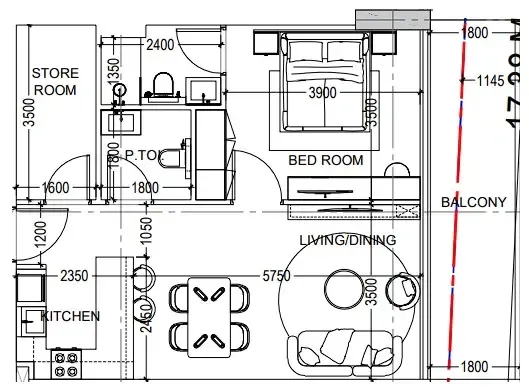 Al Haseen Residences 6 1 bed floor plan, 796 sqft