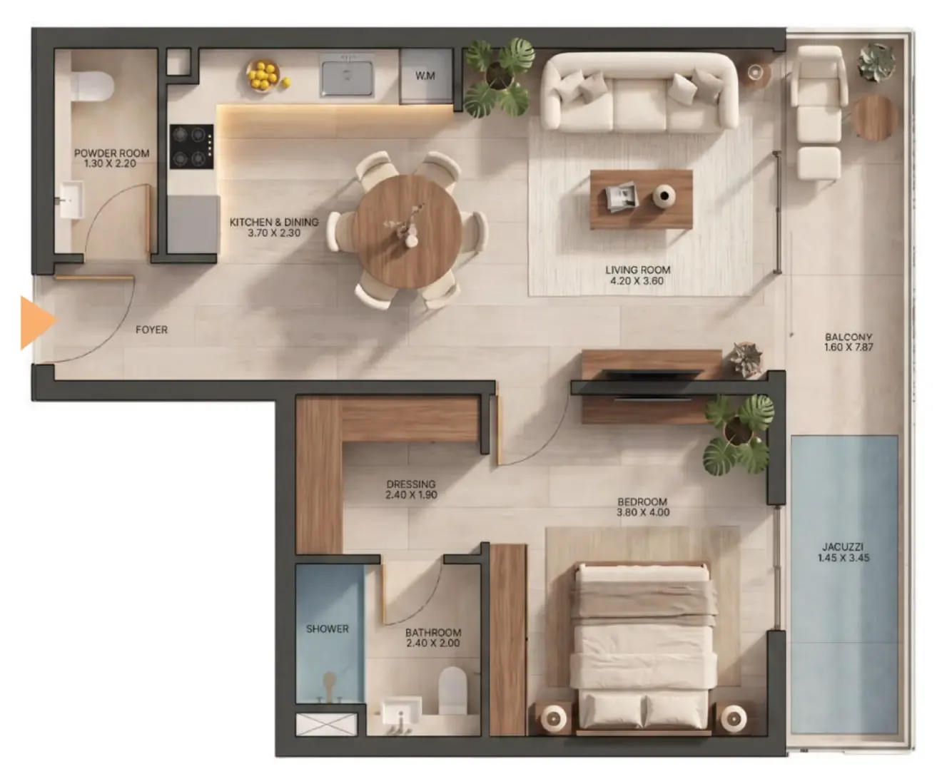 Zen Lagoons by Sanzen 1 bed floor plan, 809 sqft