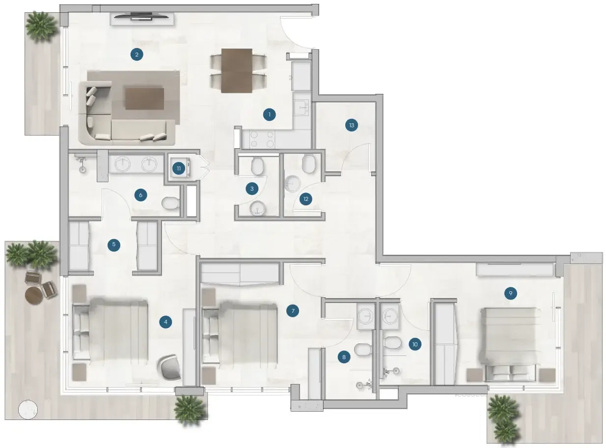 Sola Residences 3 bed floor plan, 1,783 – 1,784 sqft