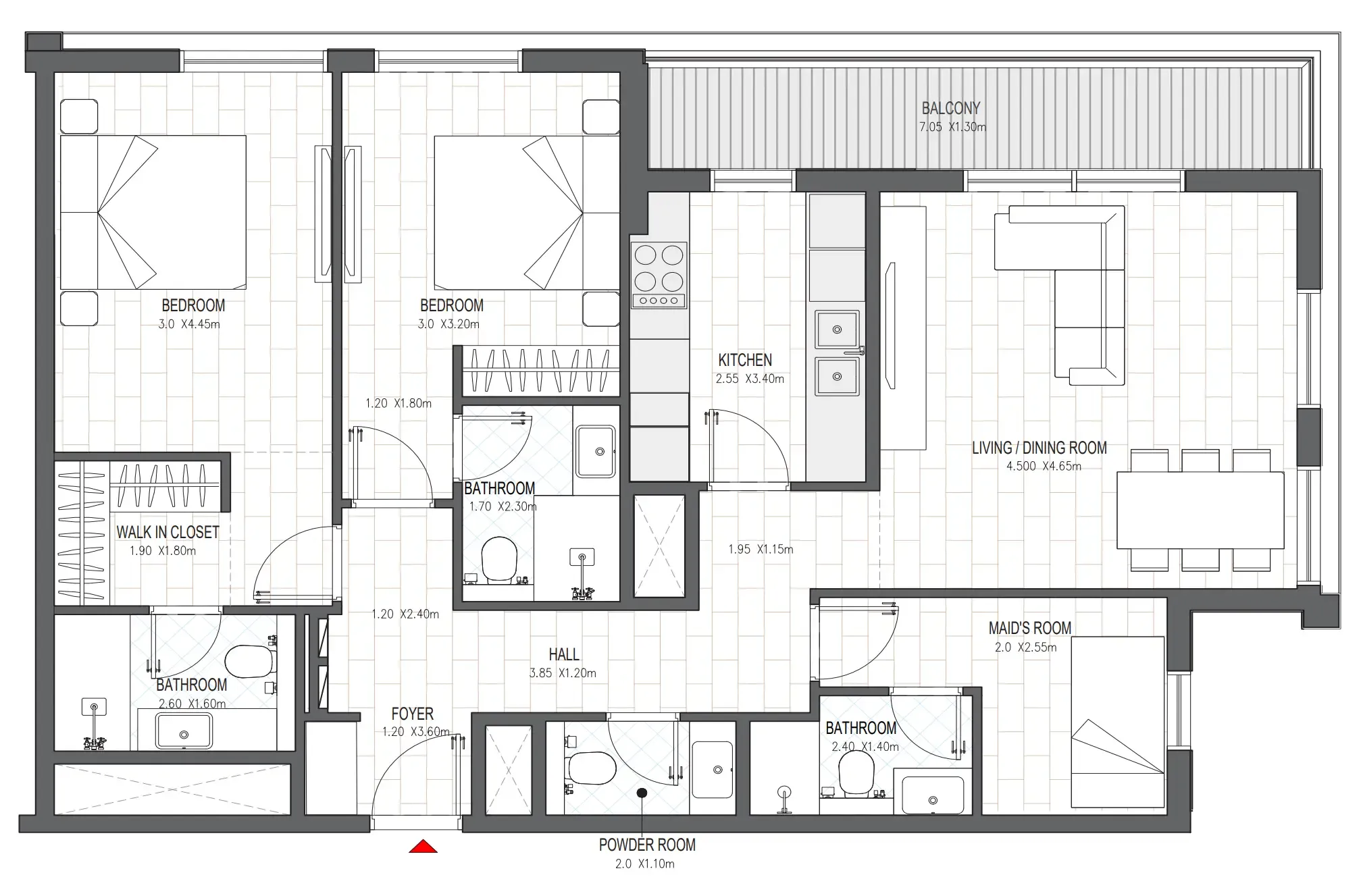 Olfah 2 bed floor plan, 1,245 sqft