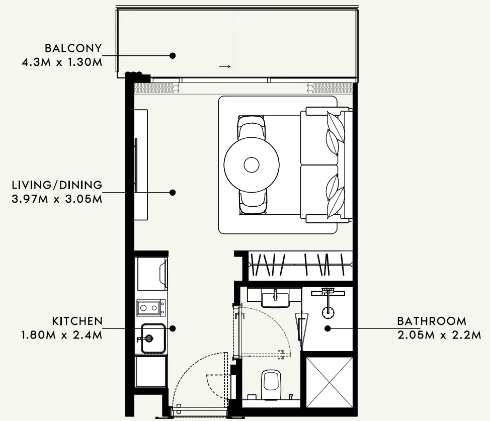 Azizi Milan Studio floor plan, 325 – 332 sqft