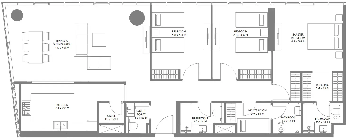 The Gate 5 3 bed floor plan, 1,672 sqft